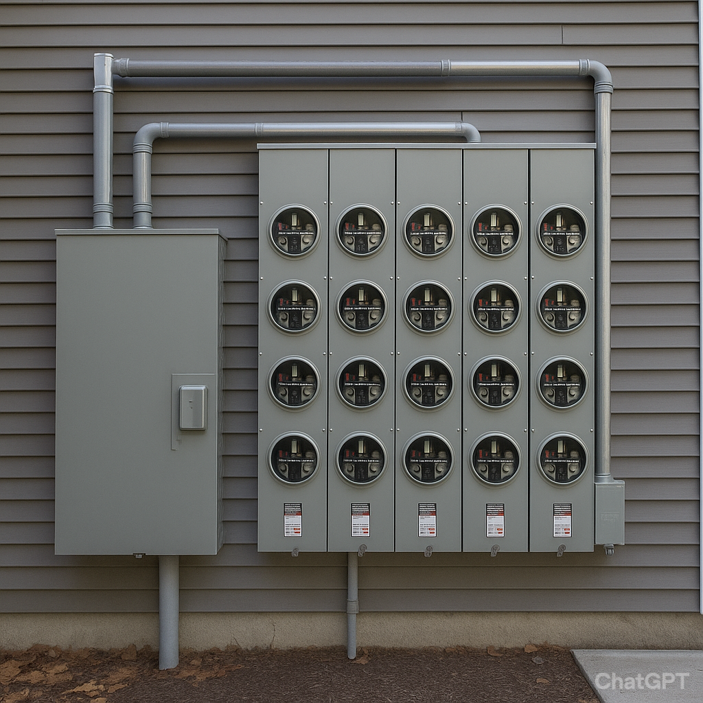 Residential multi-unit meter bank system